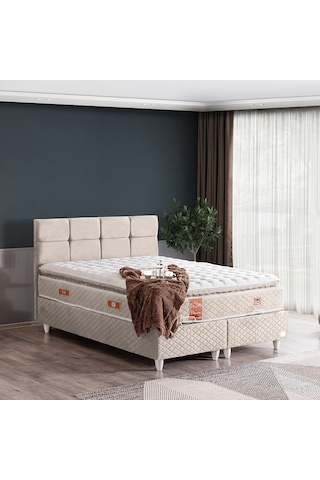 Gümüş Tek Kişilik Baza Başlık Real Pedli Yatak Seti Krem 90 x 200