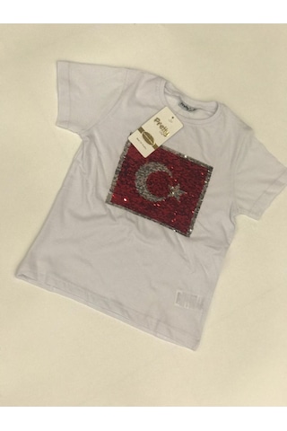 Pretty Çocuk Ay Yıldız Paletli T-shirt Beyaz