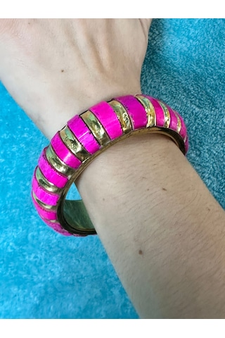 Sedef Kaplama Otantik Kadın Hint Bileziği Çap 7 Cm Pembe