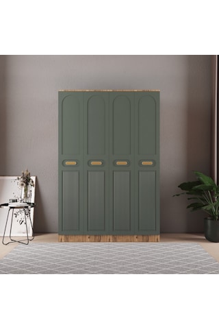 Pera 4 Kapaklı Eko Bazalı Gardırop - Mdf Kapak Yeşil