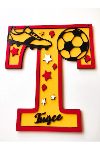 Çoçuk Odası Kapı & Duvar Süsü Kişiye Özel T Harfi Sarı - Kırmızı