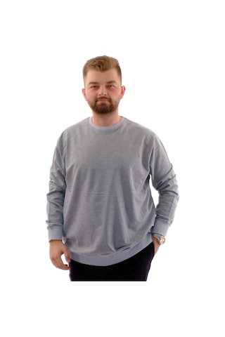 Mode Xl Büyük Beden Erkek Bisiklet Yaka Basic Sweatshirt U24174 Grimelanj Gri Melanj