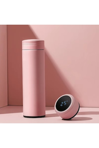 Led Sıcaklık Göstergeli Vakumlu Çelik Termos Bardak 500ml Mug Dijital Termos Pudra