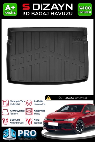 S-dizayn Vw Golf 8 3d Pro Bagaj Havuzu Üst Bagaj 2021-2024 A+ Kalite