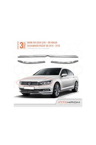 intakrom Volkswagen Passat B8 Krom Far Üzeri Çıta + Ön Panjur - 2015-2019