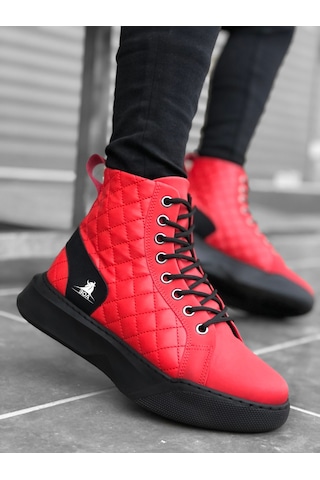 Ba0159 Bağcıklı Kırmızı Kapitone Erkek Yüksek Taban Spor Bot Kırmızı