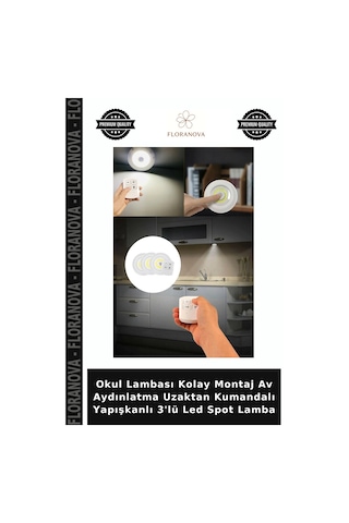 Okul Lambası Kolay Montaj Av Aydınlatma Uzaktan Kumandalı Yapışkanlı 3'lü Led Spot Lamba Çok Renkli