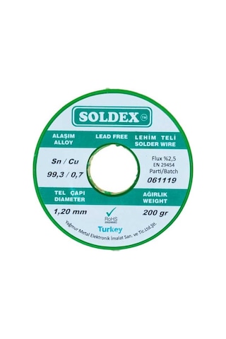 Soldex 1.20 Mm 200 G Kurşunsuz Lehim Teli %99,3 Sn /%0,7 Cu