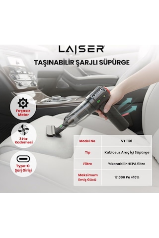 Laiser Mini, Katlanabilir Led Ekranlı 17.000 Pa 3 İn 1 Çekme-vakum-üfleme Özellikli Şarjlı Araç Süpürgesi Diğer