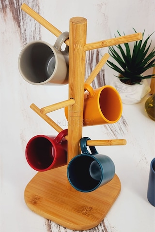 Ahşap Bardak Kupa Fincan Askılığı Askısı 6 Askılı