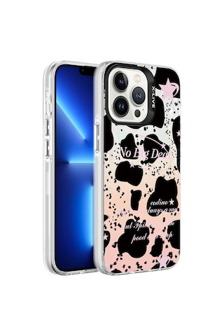 Zeyline Apple Uyumlu iPhone 13 Pro Max Mermer Desenli Zore Marbello Kapak-siyah-beyaz