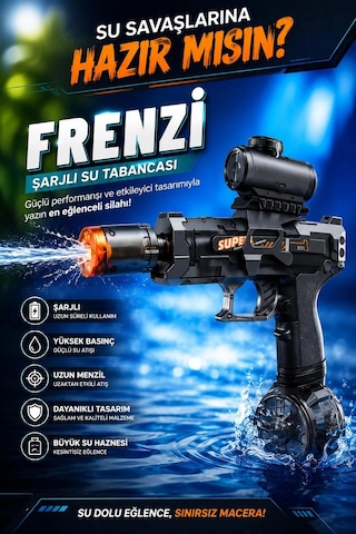 Sarjlı Otomatik Su Tabancası Led Işıklı Geniş Su Hazneli Gerçekçi Geri Tepme Efektli Uzak Menzilli Siyah