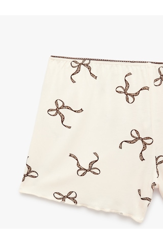 Koton Fiyonk Baskılı Beli Lastikli Viskon Şort Pijama Altı Ekru Desenli 6slk80050mk