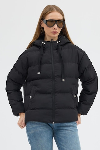 Çift Cepli Fermuarlı Su İtici Kumaş Normal Kesim Dolumlu Şişme Kadın Siyah Mont Tbmnt005 Siyah