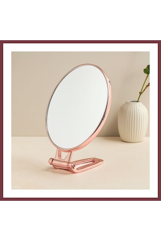 Storeşahin Oval Çift Taraflı Makyaj Aynası 16.5x13 Cm Katlanır Ayaklı Bakır Shn0720 Çok Renkli
