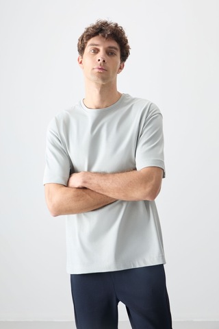 Tommy Life Taş %100 Pamuk Kalın Yumuşak Dokulu Oversize Fit Basic Erkek T-shirt - 88353 Taş