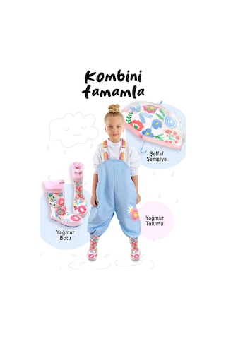 Denokids Kedi Çiçekli Kız Çocuk Pembe Yağmur Botu Renkli