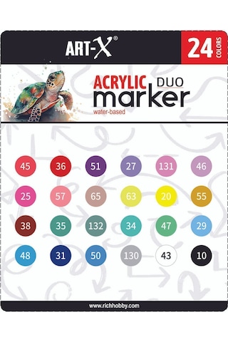 Art-x Acrylic Marker Duo Marker Çift Uçlu Su Bazlı Boyama Kalemi 24 Renk Set