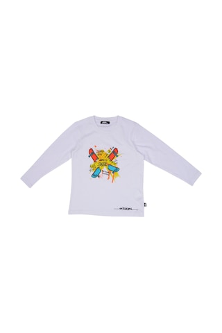 No Fear Erkek Çocuk Uzun Kollu Tshirt Kaykay Baskılı BEYAZ