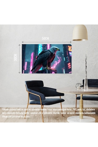 Kartal Siberpunk Dünyasında Görkemli Bir Şekilde 04 Çerçevesiz 50x30 Cm Pvc Tablo