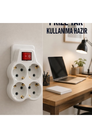 Duvar Priz Çoğaltıcı 4 Çıkışlı Açma Kapama Düğmeli Kablosuz Priz Adaptörü Diğer