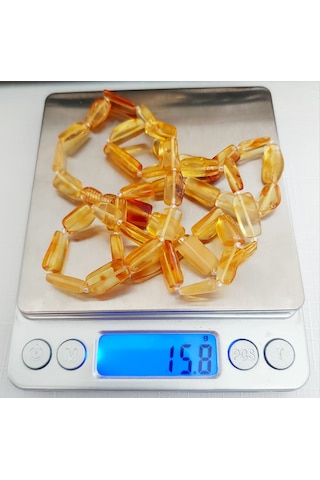 Kehribar Yetişkin Kolye 70 Cm Uzunluğunda-15.8 Gr Sarı - Turuncu