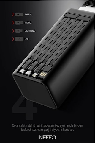 30.000 Mah Led Işıklı 22.5Hızlı Şarj Powerbank Usb-c & Çoklu Cihaz Desteği Siyah