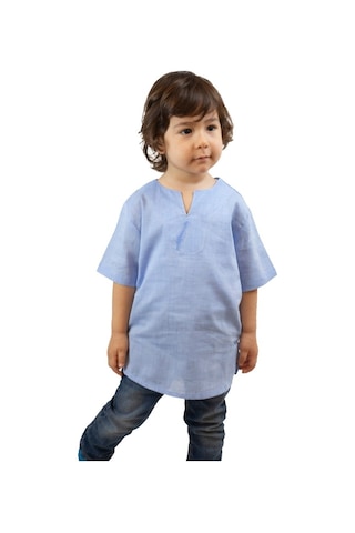 Eliş Şile Bezi Kısa Kol Şile Bezi Bisiklet Yaka Erkek Çocuk Tshirt Mavi 3032