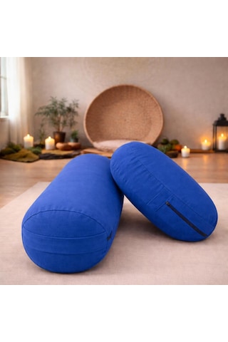Yuvarlak Zafu Meditasyon Minderi & Bolster Minderi İkili Yoga Meditasyon Minder Seti Saks Mavi