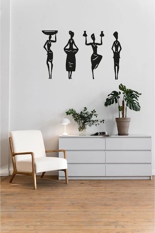 Afrikalı Kadınlar 4'lü Duvar Dekoru - Himba Kabilesi Temalı Lazer Kesim, 30x40 Cm