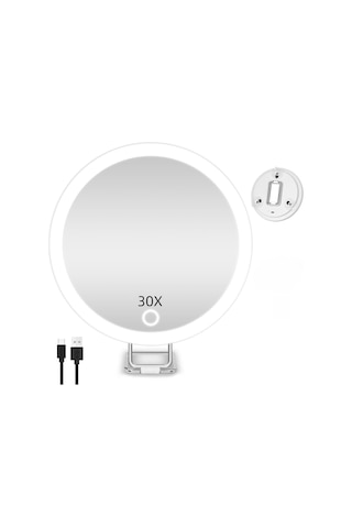 Aurora Hafif Zoom 360 Derece Dönen Braket Makyaj Aynası İle 6 İnçşarj Led Takviyebaşı Beyaz