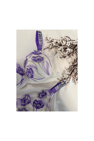 Mh Moony Homewears Premium Mor Taşlı Bralet Takımı Mor