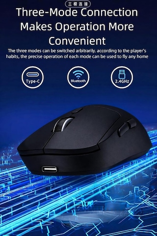 3 Modlu Kablosuz Oyun Mouse Type-c Şarjlı Bluetooth 2.4ghz Dual Mode 6400 Dpı Ultra S203 Siyah 001