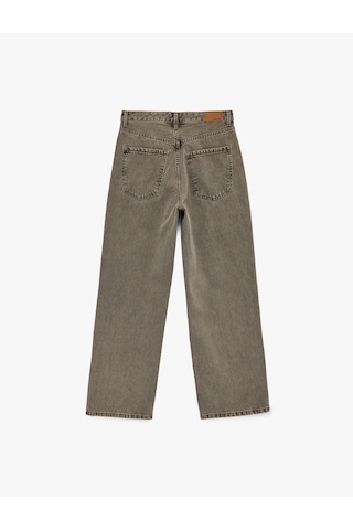 Koton Rahat Kalıp Yıkamalı Düğmeli Cepli Baggy Denim Pantolon - Baggy Jeans Kahverengi 6wal40248md Kahve