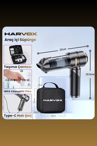 Harvox 18000 Pa Güçlü Araç Süpürgesi Taşınabilir, 6000 Mah, Üflemeli, Çantalı Gri-kahve