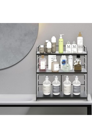 Raflı 40cm Baharatlık Organizer Düzenleyizi Tezgahüstü Banyo Mutfak Ofis Model-1 Siyah Genel