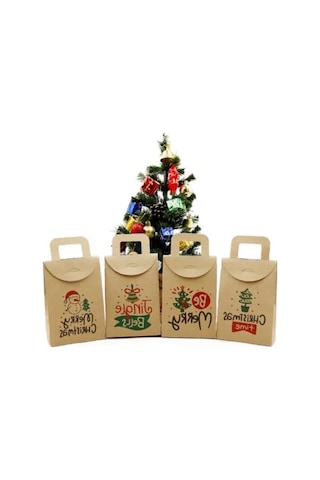 10x15 Cm Noel Ve Yılbaşı Temalı Kraft Hediye Kutusu Seti - 4 Adet
