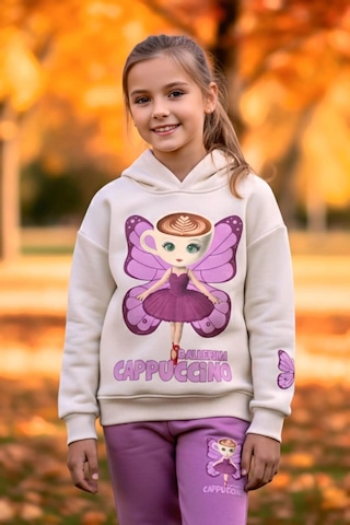 Koçak Kids 3 İplik Ballerina Cappucino Desenli Kız Çocuk Eşofman Takım Pembe