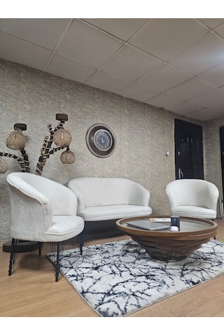 Zafir Teddy Takım Siyah Boyalı Telli Ayak Çay Seti Koltuk - Berjer , Balkon, Salon, Ofis Krem