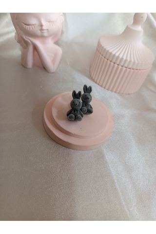 Gri Peluş Tavşanlı Küpe