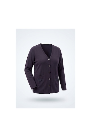 Onno Style Women Cebi Kelebek Taşlı Çelik Örgü Klasik Triko Ceket Lacivert