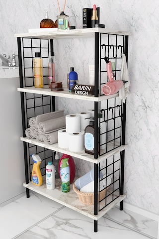 Çevir Kur Kolay Kurulum 4 Katlı Banyo Rafı Metal Telli Çok Amaçlı Organizer Dolap Stand Raf Beyaz Mermer