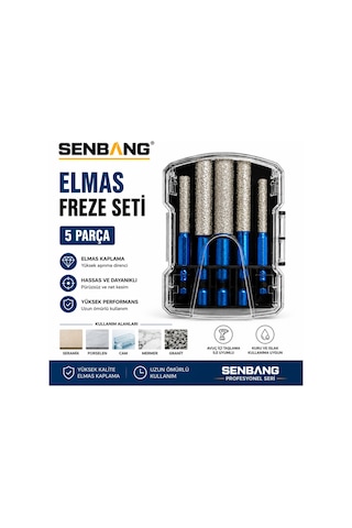 Senbang Elmas Freze Seti 5 Parça 6-8-10-12 Mm Elmas Kaplı Taşlama Uç Seti Cam Seramik Porselen Mermer Granit İçin