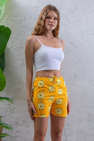 Giysa Kadın Beli Lastikli Desenli Şort Pijama Altı Sarı - 2027 Sarı
