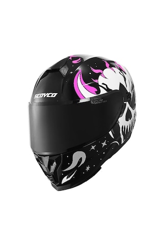 Scoyco Double Vizörlü Full Face Motosiklet Kaskı Siyah Pembe