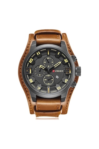 Curren M8225 Askeri Deri Quartz Erkek Kol Saati Siyah Sarı