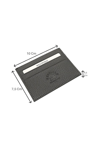 Westpolo Hakiki Deri Slim İnce Unisex Kartlık - Gri Gri