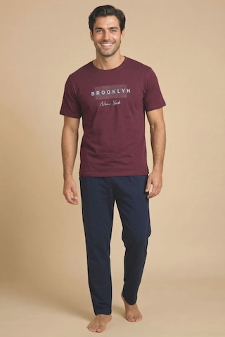Wordex Mirano 8108 Penye Brooklyn Yazılı Erkek Yazlık Kısa Kollu Cepli Pijama Takımı Bordo