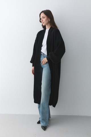 Siyah Boydan Uzun Triko Hırka - 251015 Siyah