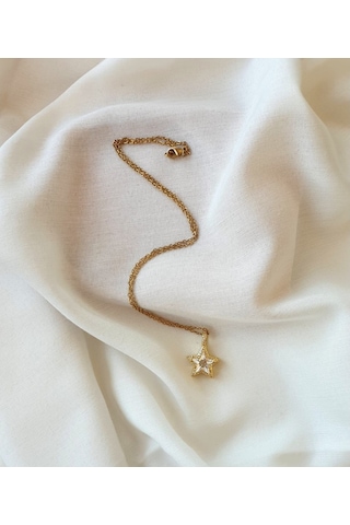 Yıldız Altın Kaplama Zirkon Taşlı Kolye Beyaz